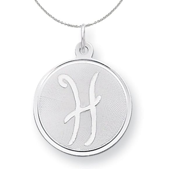 Silver, Makayla Collection, 20mm Disc Initial H Necklace - 20 In - Picture 1 of 7